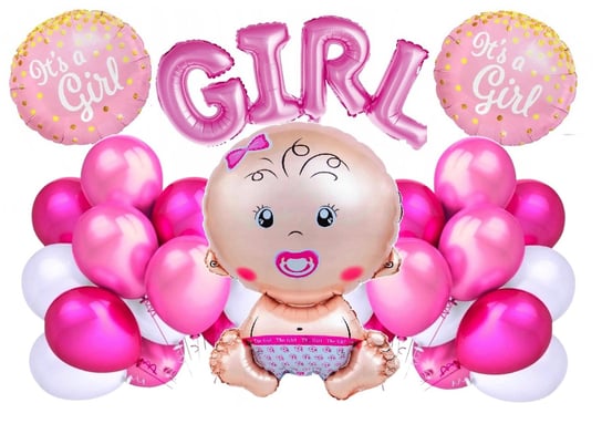 Balony na Baby Shower Girl różowe Bobas Gotowy Zestaw Dekoracji Witaj w Domu Szafran Limited
