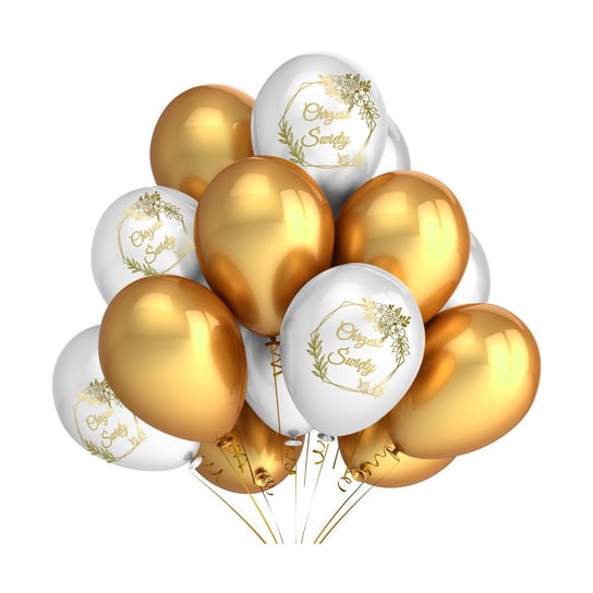 Balony na Chrzest Święty z nadrukiem Heksagon 10 szt. napis biało złote Dorado