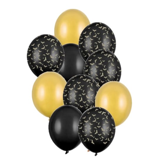 Balony na HALLOWEEN złoty czarny nietoperz 10 sztuk OCHprosze