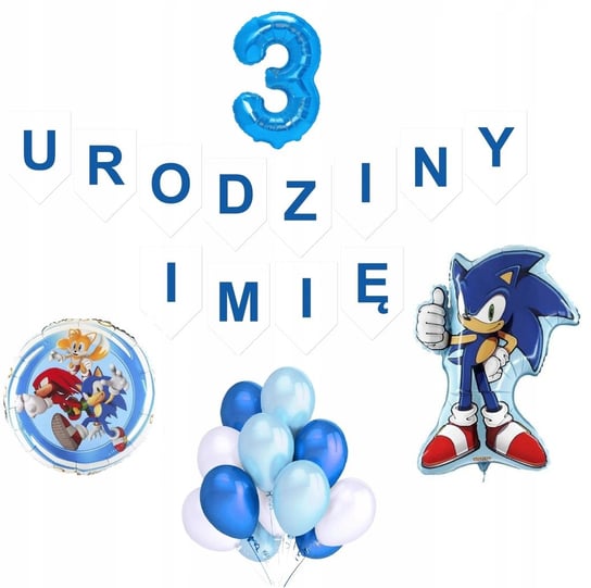 BALONY na urodziny 1-9 SONIC+ IMIĘ zestaw XL 3 Procos