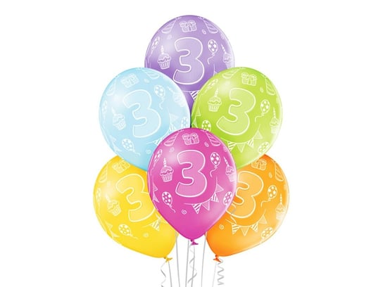 Balony pastelowe z nadrukiem "3" - 12 cali - 6 szt. BELBAL