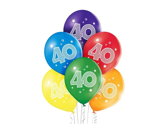 Balony pastelowe z nadrukiem "40" - 6 szt. BELBAL