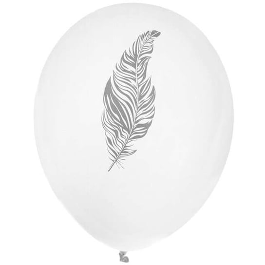 Balony, piórko, 9", biało-srebrne, 8 sztuk SANTEX