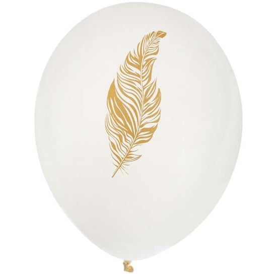 Balony, piórko, 9", biało-złote, 8 sztuk SANTEX