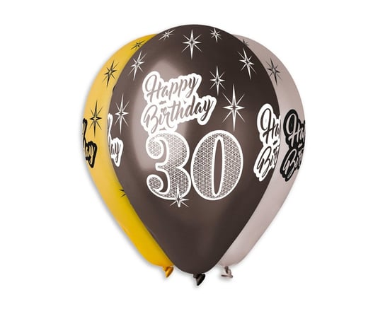 Balony Premium, 12", Happy Birthday 30, metaliczne, 6 sztuk Gemar