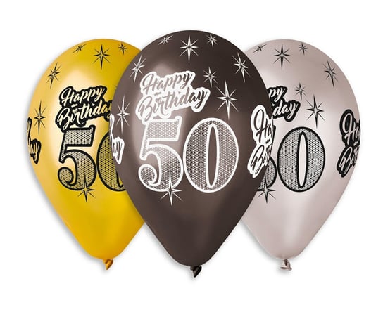 Balony Premium, 12", Happy Birthday 50, metaliczne, 6 sztuk Gemar