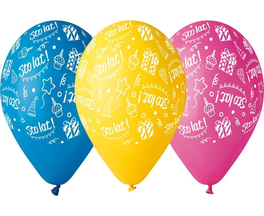 Balony Premium, 12", Sto Lat, różnokolorowe, 5 sztuk Gemar