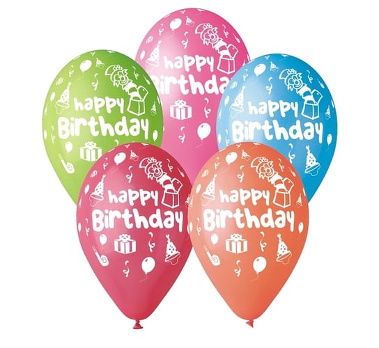 Balony premium, Happy Birthday, 12", 5 sztuk Gemar