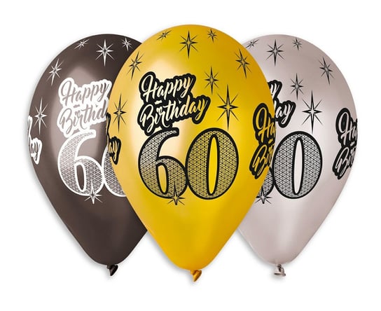 Balony Premium, Happy Birthday 60, 12", 6 sztuk Gemar