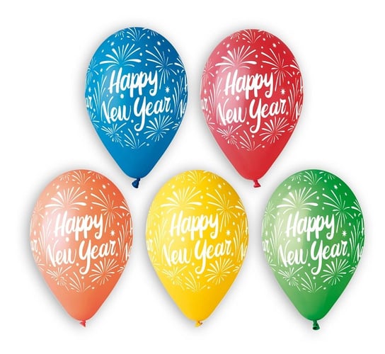Balony Premium, Happy New Year, 5 sztuk GODAN