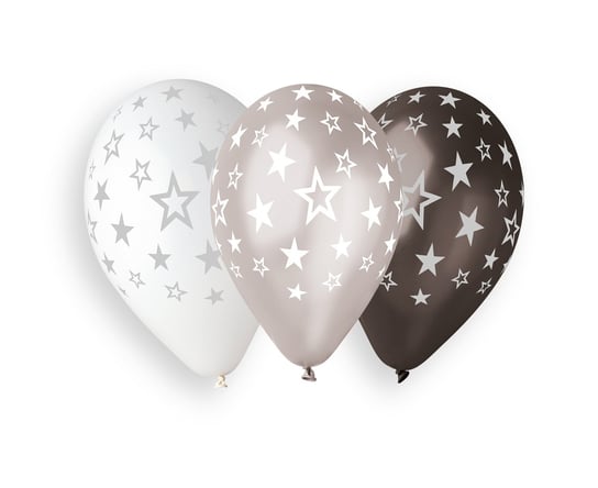 Balony Premium Hel, gwiazdy, srebrne, 13 ", 6 sztuk GODAN