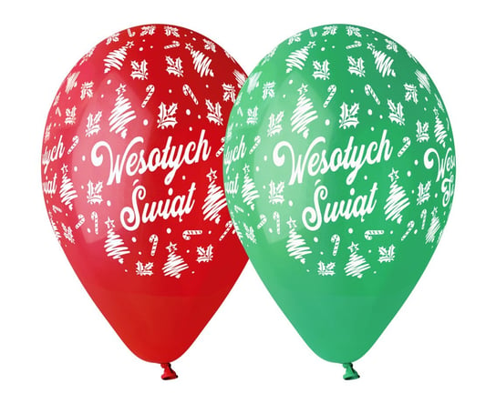 Balony Premium Hel Wesołych Świąt, czerwone i zielone, 13", 5 sztuk Gemar