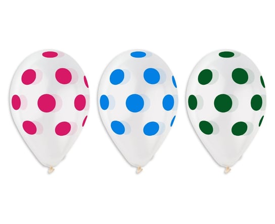 Balony Premium, Kolorowe grochy, transparentne, 13", 5 sztuk Gemar
