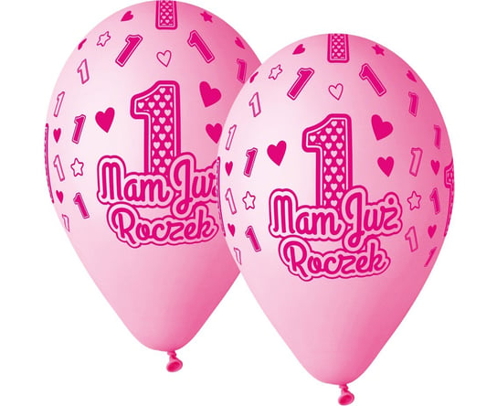 Balony Premium, Mam Już Roczek, różowe, 13", 5 sztuk Gemar