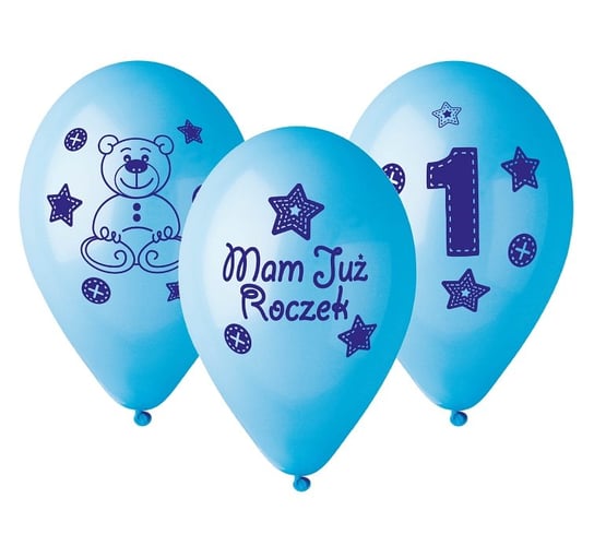 Balony Premium, Moje 1. urodziny, niebieskie, 5 sztuk Gemar