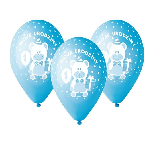 Balony Premium, Moje 1 Urodziny, niebiesko-białe, 5 sztuk Gemar