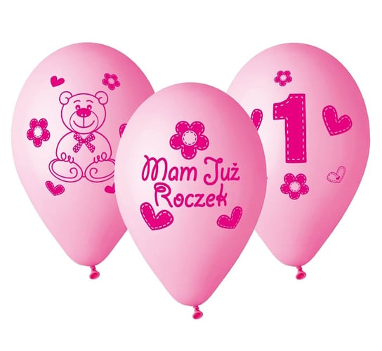 Balony Premium, Moje 1. urodziny, różowe, 5 sztuk Gemar