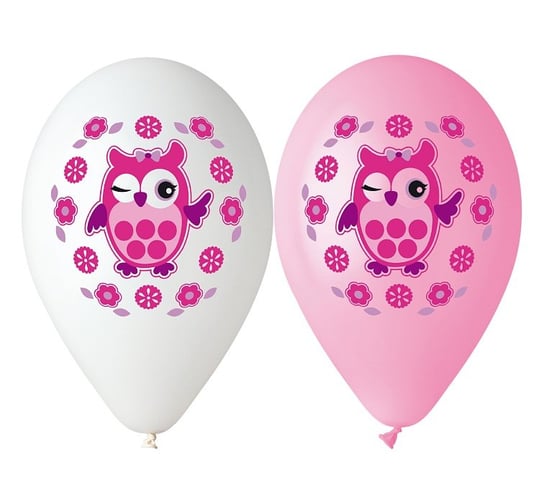 Balony Premium, Sówka, różowo-białe, 5 sztuk Gemar