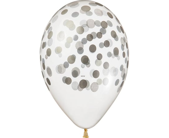 Balony Premium, transparentne, srebrne konfetti, 13", 5 sztuk Gemar