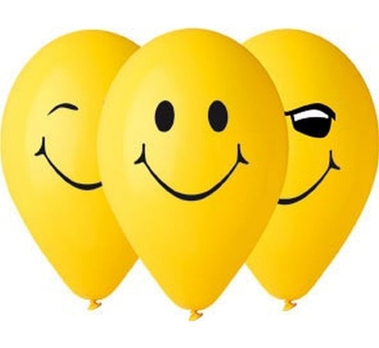Balony premium, uśmiechy, 12", żółte, 5 sztuki GoDan