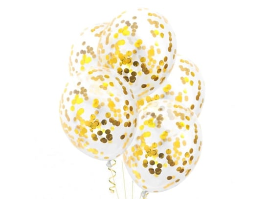 Balony Przezroczyste Ze Złotym Konfetti - 30 Cm - 5 Szt PartyPal