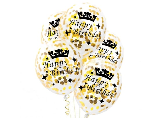Balony Przezroczyste Ze Złotym Konfetti Happy Birthday - 30 Cm - 3 Szt PartyPal