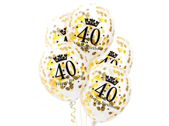 Balony Przezroczyste Ze Złotym Konfetti Na Czterdziestkę - 30 Cm - 5 Szt PartyPal