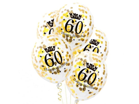Balony Przezroczyste Ze Złotym Konfetti Na Sześćdziesiątkę - 30 Cm - 5 Szt PartyPal