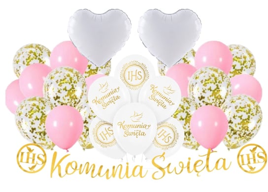 Balony różowe na Komunię Świętą IHS Gotowe Dekoracje Komunijne Szafran Limited