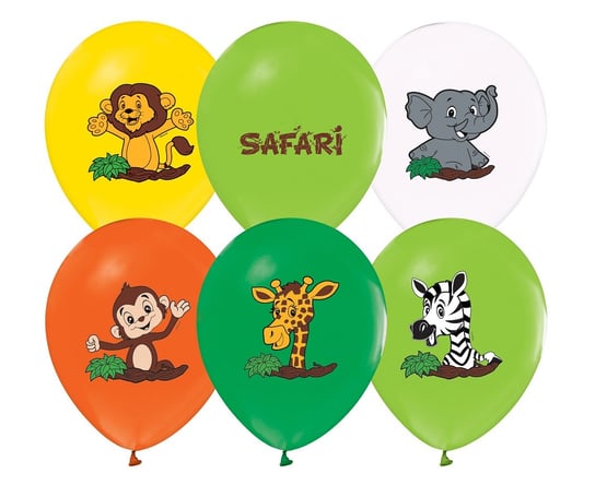 Balony Safari, kolorowe, 5 sztuk Gemar