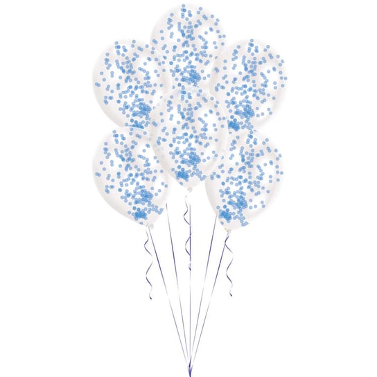 Balony transparentne, 11", niebieskie konfetti, 6 sztuk Amscan