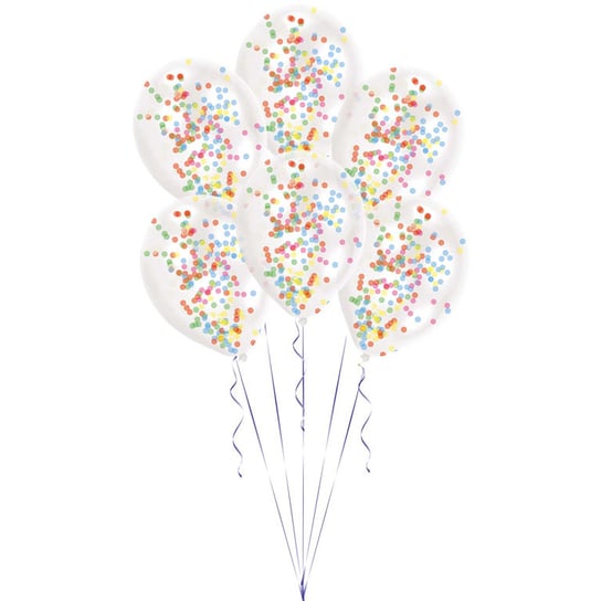 Balony transparentne, kolorowe konfetti, 11", 6 sztuk Amscan
