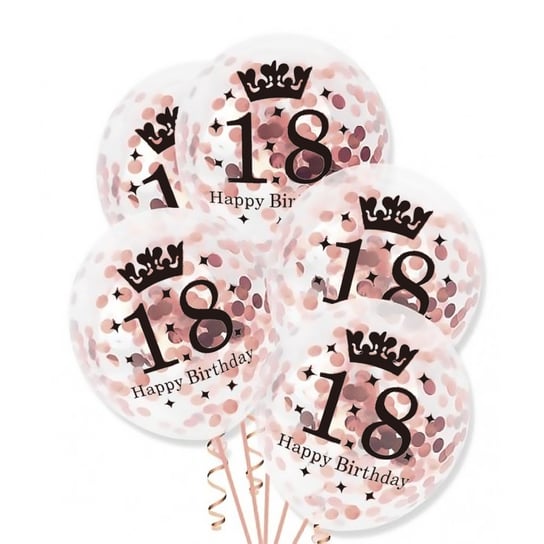 Balony transparentne z konfetti Rose Gold na 18 urodziny, 30cm, 100 szt PartyPal