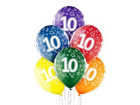 Balony transparentne z nadrukiem "10" - 12 cali - 6 szt. BELBAL