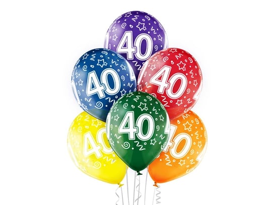 Balony transparentne z nadrukiem "40" - 12 cali - 6 szt. BELBAL