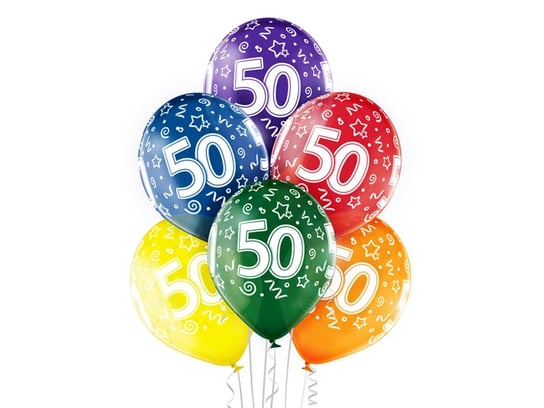 Balony transparentne z nadrukiem "50" - 12 cali - 6 szt. BELBAL