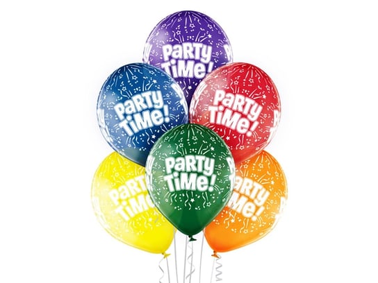 Balony transparentne z nadrukiem Party Time - 12" - 6 szt. BELBAL
