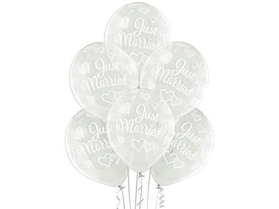 Balony transparentne z nadrukiem weselnym Just Married - 12" - 6 szt. BELBAL