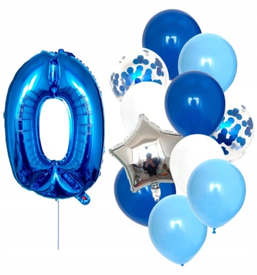 Balony urodzinowe 12szt Blue konfetti litera 0 Edibazzar