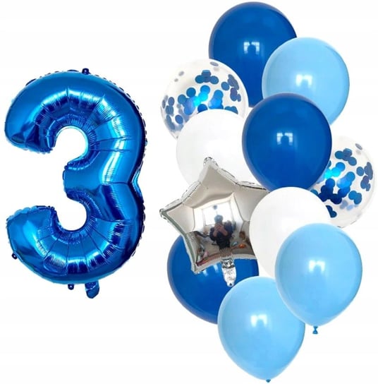 Balony Urodzinowe 12Szt Niebieskie Cyfra 3 Latka Edibazzar