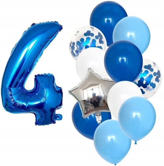 Balony Urodzinowe 12Szt Niebieskie Cyfra 4 Latka Edibazzar