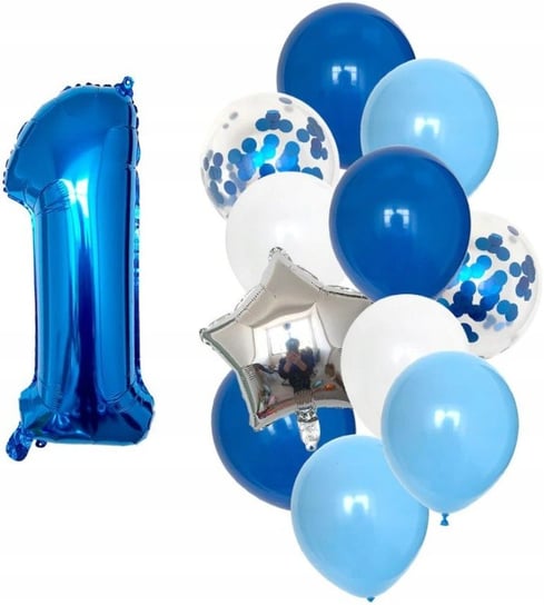Balony Urodzinowe 12Szt Niebieskie Konfetti Roczek Edibazzar