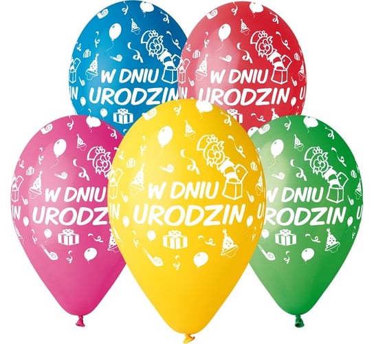 Balony urodzinowe, 5 sztuk, kolorowe Gemar