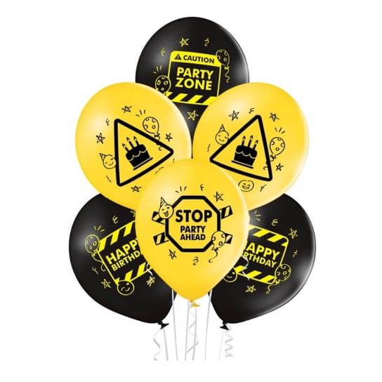 Balony Urodzinowe Birthday Zone, Żółto-Czarne, 6 Szt. BELBAL