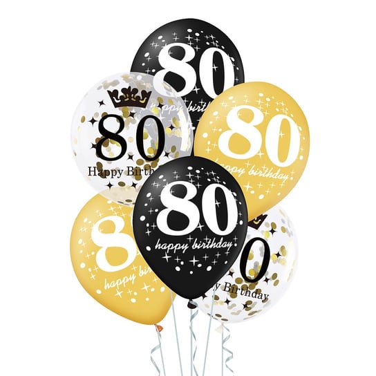 Balony urodzinowe na 80 urodziny złote czarne 6szt Inna marka