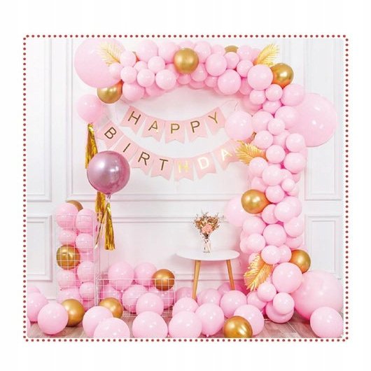 Balony Urodzinowe Różowe Zestaw 82Szt Urodziny Midex
