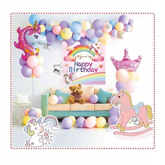 Balony Urodzinowe Zestaw 48Szt Urodziny Jednorożec Midex