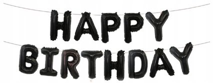 Balony Urodziny Napis Happy Birthday Black Czarny Inna marka