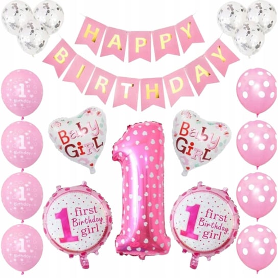 Balony Urodziny Roczek Girl Dziewczynka Różowe Dekoracja Inna marka