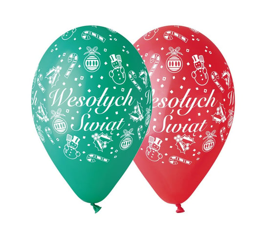Balony, Wesołych Świąt, czerwone i zielone, 5 sztuk Gemar